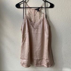 Forever 21 Cream/Light Pink Silky Lace Tank